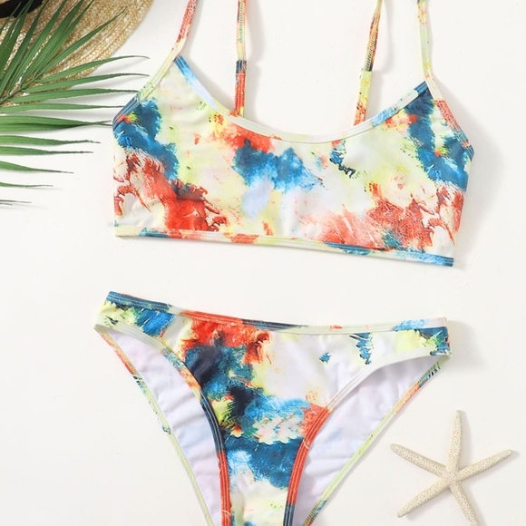 Boho Tie Dye cheeky bikini swim blue orange - Picture 2 of 4